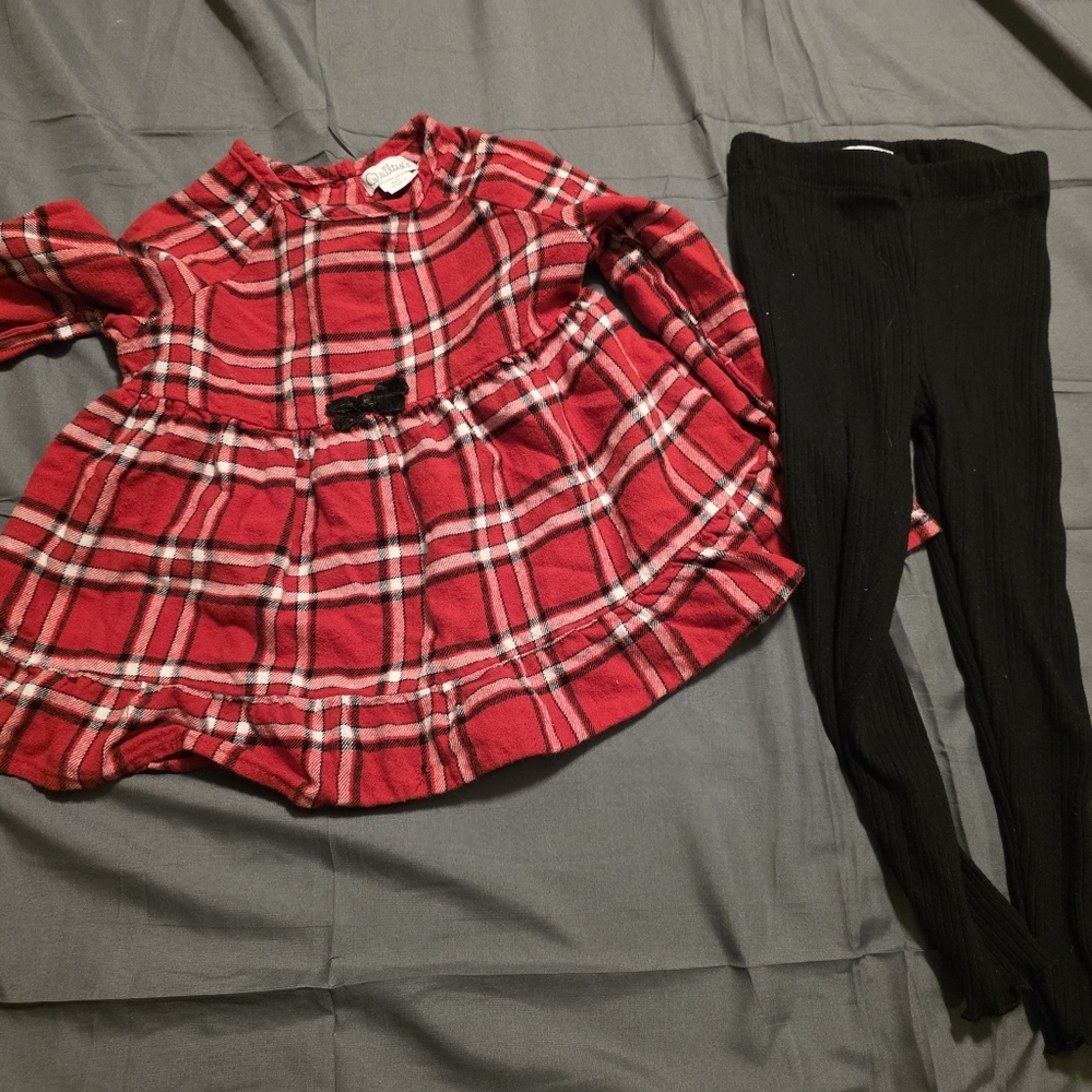 Quiltex Red Plaid Dress and Black Leggings Set